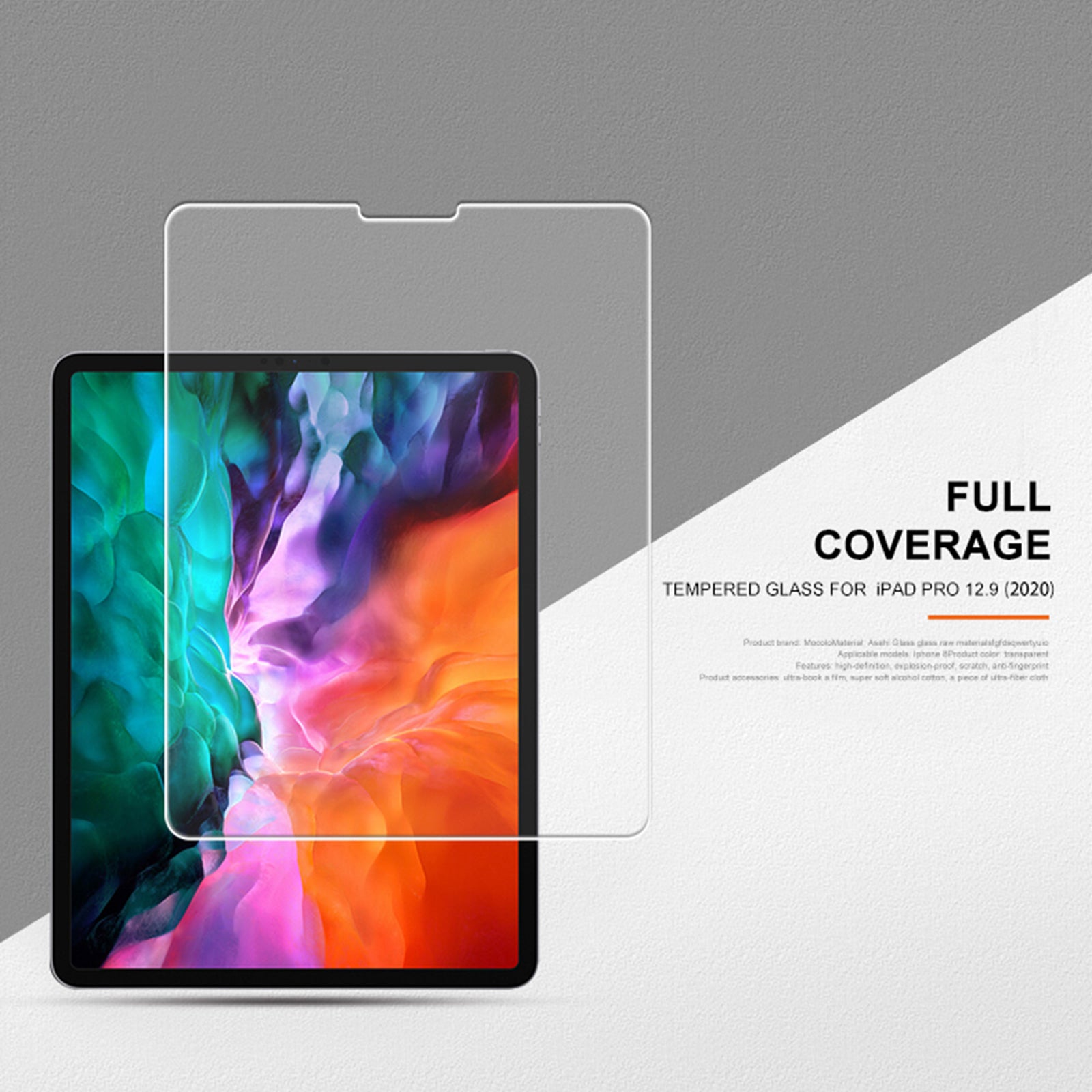 Ochranné tvrzené sklo MOCOLO 2.5D s tvrdostí 9H pro iPad Pro 12.9 (2022) (2021) (2020), čirá průhledná ultratenká ochranná fólie HD Ochranné tvrzené sklo MOCOLO 2.5D s tvrdostí 9H pro iPad Pro 12.9 (2022) (2021) (2020), čirá průhledná ultratenká ochranná fólie HD